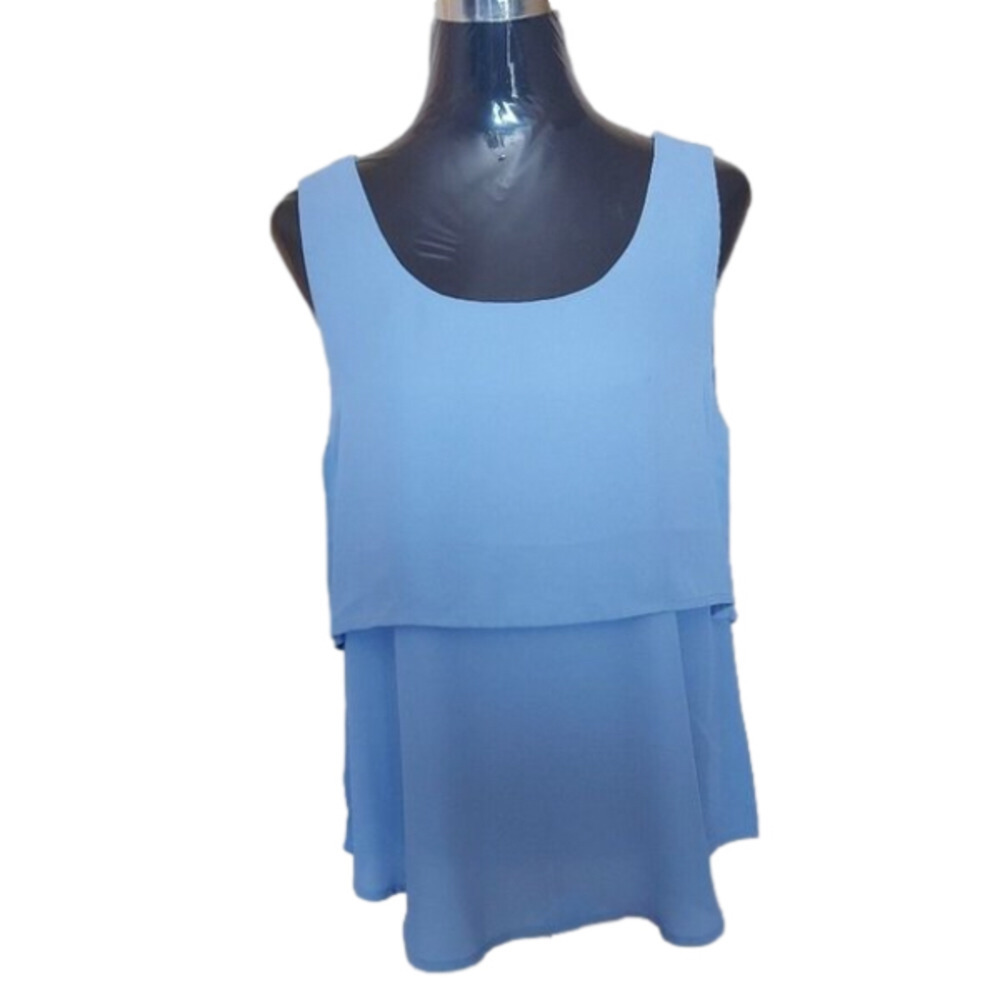 Coastal Chic soft Blue HARVE Benard Sleeveless Blouse Large Layered Lightweight